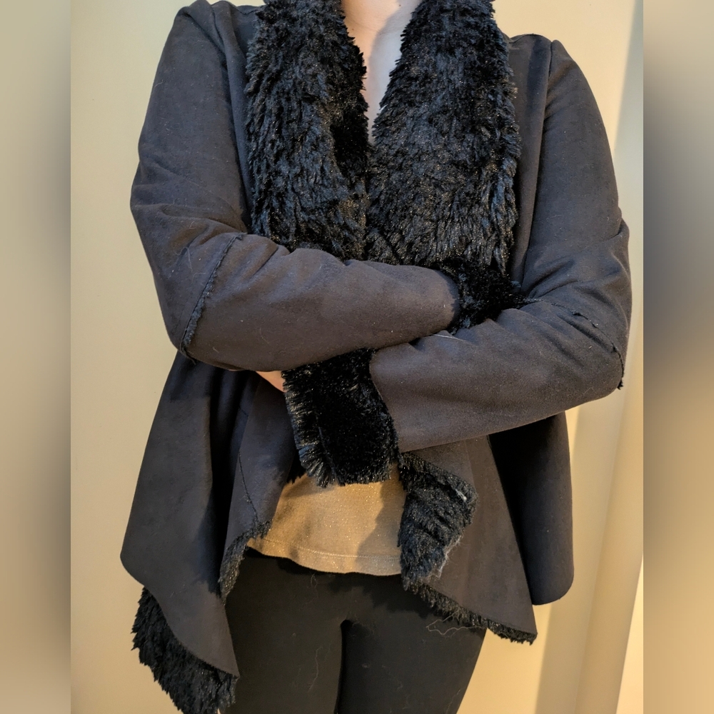 Suzy Shier Black Teddy Jacket Cozy Winter Essential